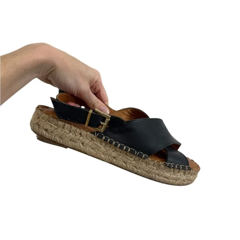 Alohas Crossed Black Leather Espadrilles